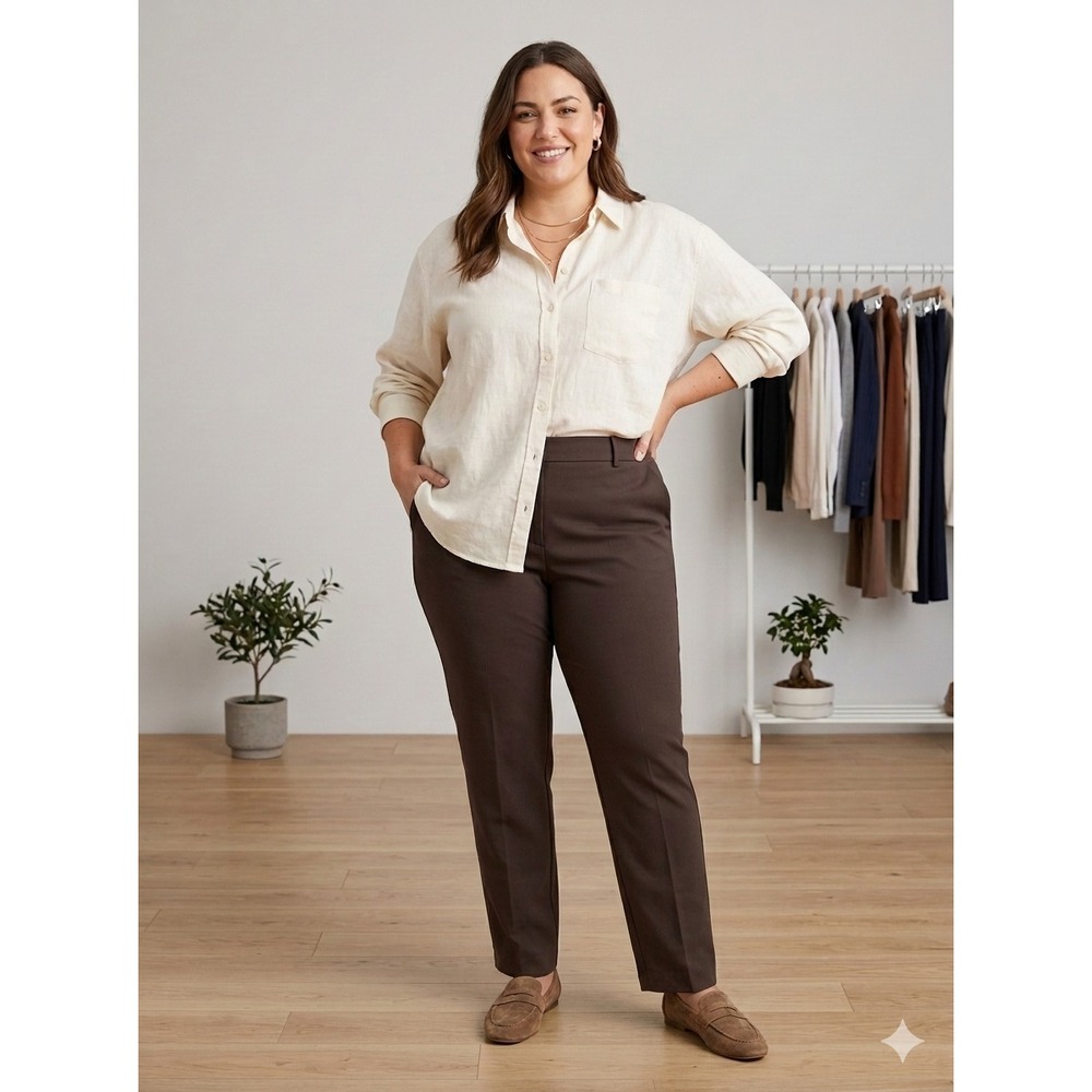 Eloquii Brown Dress Pants Size 26R Plus Flat Front Straight Trousers Work NWT
